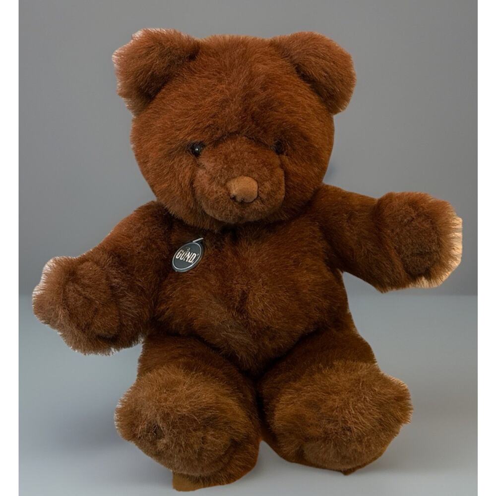 Vintage 1983 GUND Brown Teddy Bear Plush Medal Tag Korea 16” Classic Soft - Picture 2 of 9